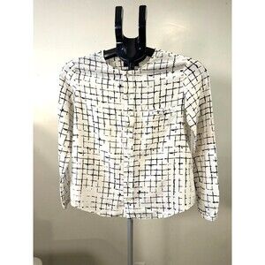 Rachel Comey Silk Windowpane Plaid Blouse WMNS 4 Black White Minimalist Chic